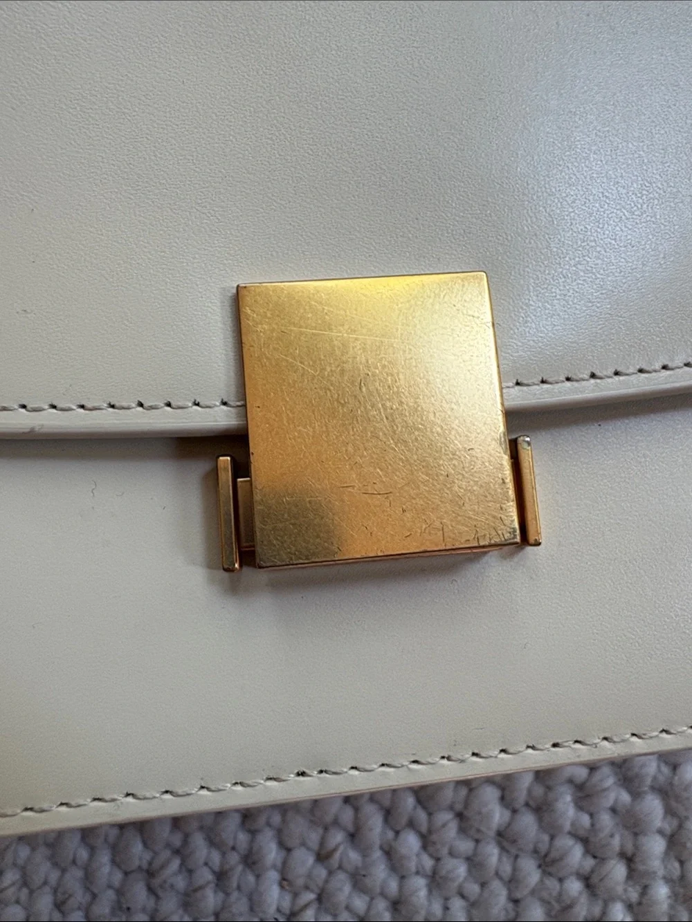 Quince Cream Italian Leather Box Shoulder Bag Crossbody Purse
